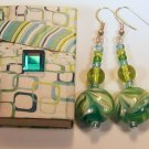 1 Pair Teal & Green Beaded Ear Rings.  Check Our Store twodotts.ecrater.com