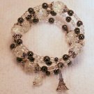 Dark Gray & Crystal Memory Wire Bracelet with EIFEL TOWER CHARM.