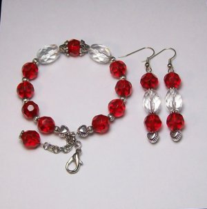 Ruby Red & Crystal color Bracelet & Ear Ring Set