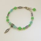 Ankle Bracelet with Green & Pale Blue beads with Silvertone accents.