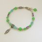 Ankle Bracelet with Green & Pale Blue beads with Silvertone accents.