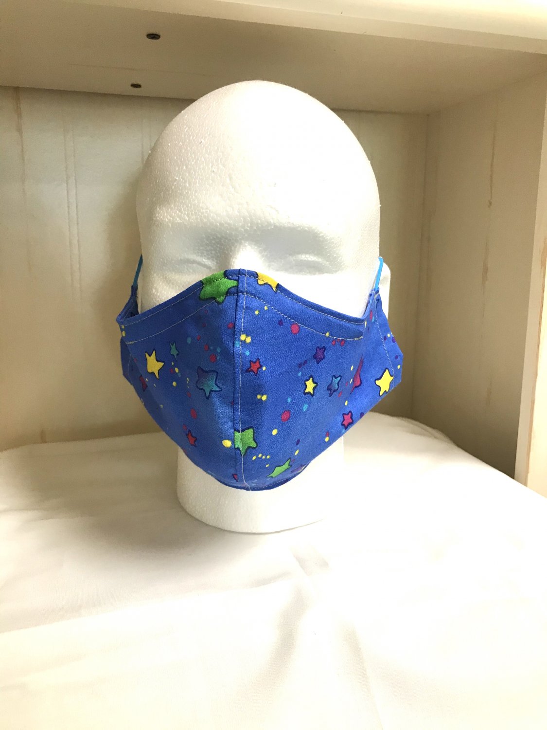 Face Mask with filter pocket Blue fabric with stars 079