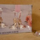 SILVER PLATED CANDLE HOLDERS W/GOLDEN BOW *NIB*