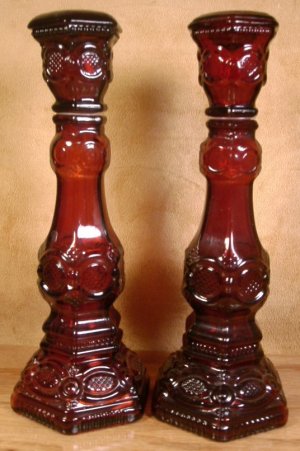 AVON 1876 CAPE COD COLLECTION RUBY RED CANDLESTICKS