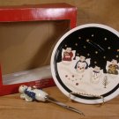 SONOMA SNOWMAN ANGELS CHRISTMAS CHEESE PLATE W/KNIFE