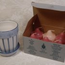 YANKEE CANDLE BLUE STRIPED PLANTER STYLE VOTIVE HOLDER+