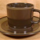 MIKASA MAJORCA BROWN W/OLIVE STRIPE CUPS & SAUCERS 8 PCS.