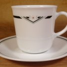 CORELLE ZENITH BLACK W/PINK  FLORAL CUPS & SAUCERS 6 PC