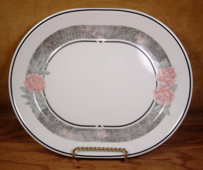 CORELLE SILK & ROSES OVAL SERVING PLATTER *EUC*