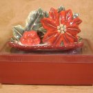 POINSETTIA CERAMIC SALT & PEPPER SHAKERS W/TRAY *NIB*