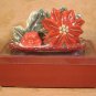 POINSETTIA CERAMIC SALT & PEPPER SHAKERS W/TRAY *NIB*