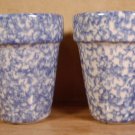 HENN BLUE SPONGEWARE HERB POTS SIGNED U.S.A. SET OF 2