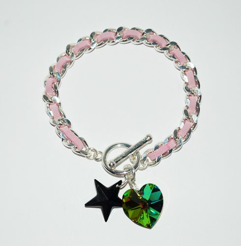 Pink Suede Swarovski Star and Heart Bracelet