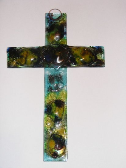 Gothic large handmade lampwork glass wall cross