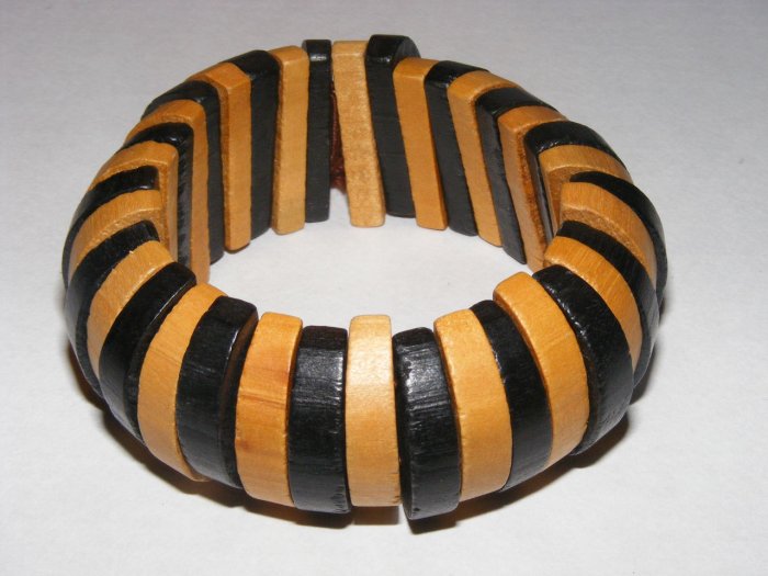 Wooden wide African design stretch cuff