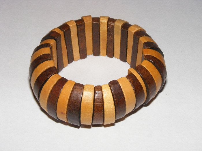 Wooden wide African design stretch cuff bracelet