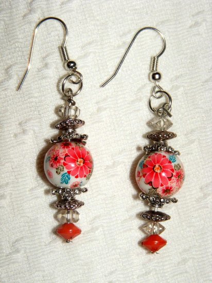 Artisan Handmade tensha beads glass and silver Vintage romance earrings