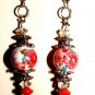 Artisan Handmade tensha beads glass and silver Vintage romance earrings