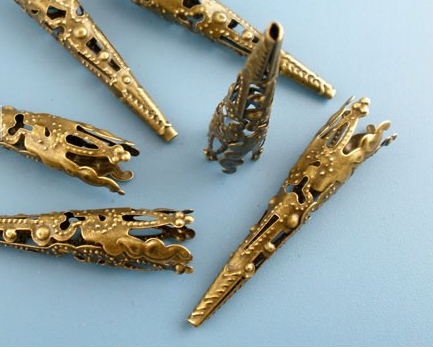 Lot of 10 Bronze Filigree Nail Beads Caps