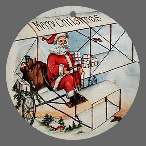 Victorian Style Santa Clause Porcelain Christmas Ornament - Flying Santa 03 - NEW