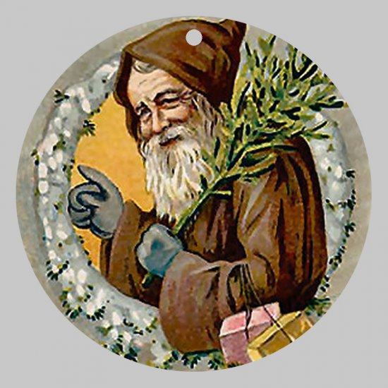 Victorian Style Santa Clause Porcelain Christmas Ornament - Brown Santa - NEW