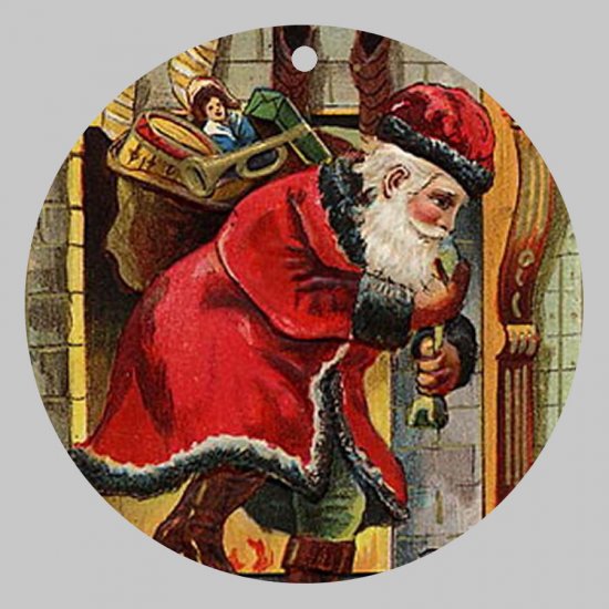 Victorian Style Santa Clause Porcelain Christmas Ornament - Santa by the Fireplace - NEW