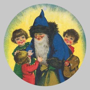 Victorian Style Santa Clause Porcelain Christmas Ornament - Blue Santa w/ Kids - NEW