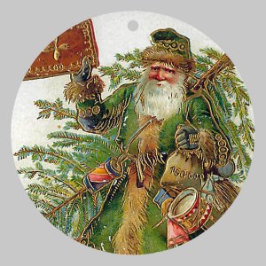 Victorian Style Santa Clause Porcelain Christmas Ornament - Green Santa - NEW