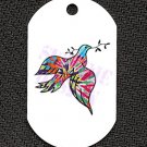 ALUMINUM DOG TAG With 30" CHAIN - Tie Dye Dove & Branch - NEW