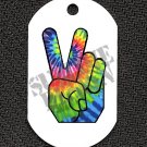 ALUMINUM DOG TAG With 30" CHAIN - Tie Dye Peace Sign - NEW