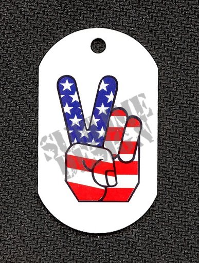 ALUMINUM DOG TAG With 30" CHAIN - American Flag Peace Sign - NEW