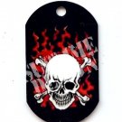 ALUMINUM DOG TAG With 30" CHAIN - Flaming Skull - NEW