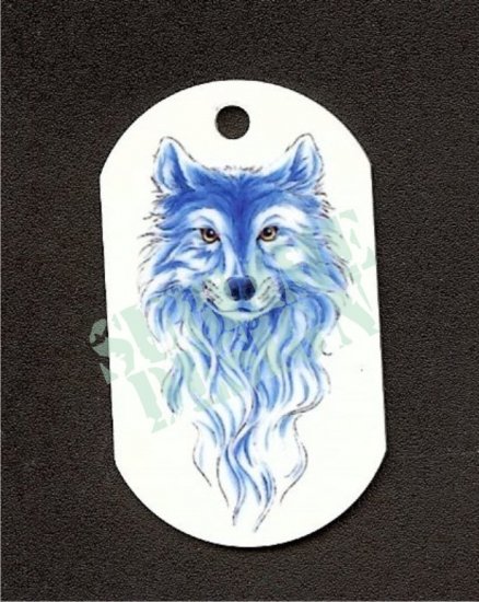 ALUMINUM DOG TAG With 30" CHAIN - Blue Wolf - NEW