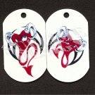 ALUMINUM DOG TAG With 30" CHAIN - Paired Devil Hearts - NEW