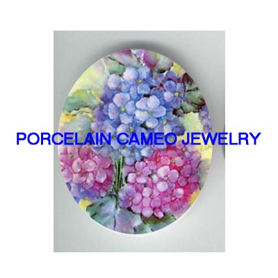 PINK BLUE HYDRANGEA UNSET PORCELAIN CAMEO CABOCHON