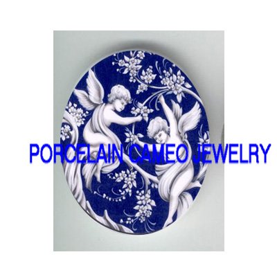 2 TOILET BLUE ANGEL CHERUB* UNSET CAMEO PORCELAIN CABOCHON