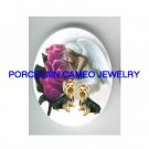 2 YORKSHIRE DOG ANGEL ROSE PORCELAIN CAMEO CABOCHON