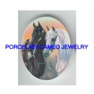 2 BLACK WHITE STALLION HORSE UNSET PORCELAIN CAMEO CABO