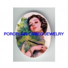ART DECO FLAPPER LADY PEACOCK FAN  * UNSET CAMEO PORCELAIN CABOCHON