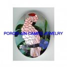 MOLUCCAN COCKATOO BIRD FLOWEUNSET CAMEO PORCELAIN 18X25