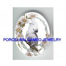 COCKATOO COCKATIEL BIRD DAISY CAMEO PORCELAIN CABOCHON