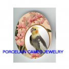 COCKATOO COCKATIEL BIRD PINK ORCHID CAMEO PORCELAIN CABOCHON 18X25MM