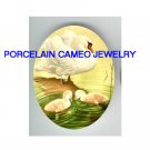 3 SWAN FAMILY MOM BABY* UNSET CAMEO PORCELAIN CABOCHON