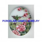 HUMMINGBIRD WITH ROSE UNSET CAMEO PORCELAIN CABOCHON