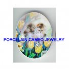 2 KITTY CAT WITH TULIPS  * UNSET CAMEO PORCELAIN CABOCHON
