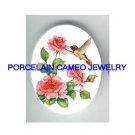HUMMINGBIRD WITH ROSE UNSET CAMEO PORCELAIN CABOCHON