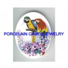 2 PARROT MACAW WITH HIBISCUS   * UNSET CAMEO PORCELAIN CABOCHON