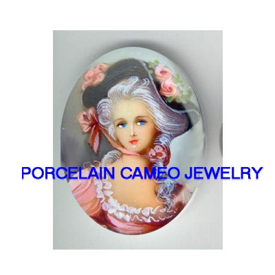 marie antoinette WITH PINK ROSE HAT* UNSET CAMEO PORCELAIN CABOCHON