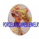 VICTORIAN LADY WITH FLOWER HAT * UNSET CAMEO PORCELAIN CABOCHON