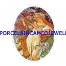 ALPHONSE MUCHA SPRING FLOWER LADY UNSET CAMEO PORCELAIN CABOCHON